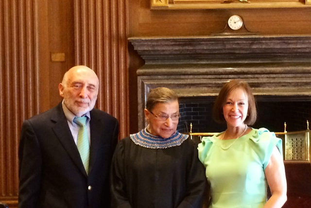 2014: Justice Ginsburg with Stephen and Elaine Weisenfeld. The Justice performed their wedding ceremony the following day at the Supreme Court.